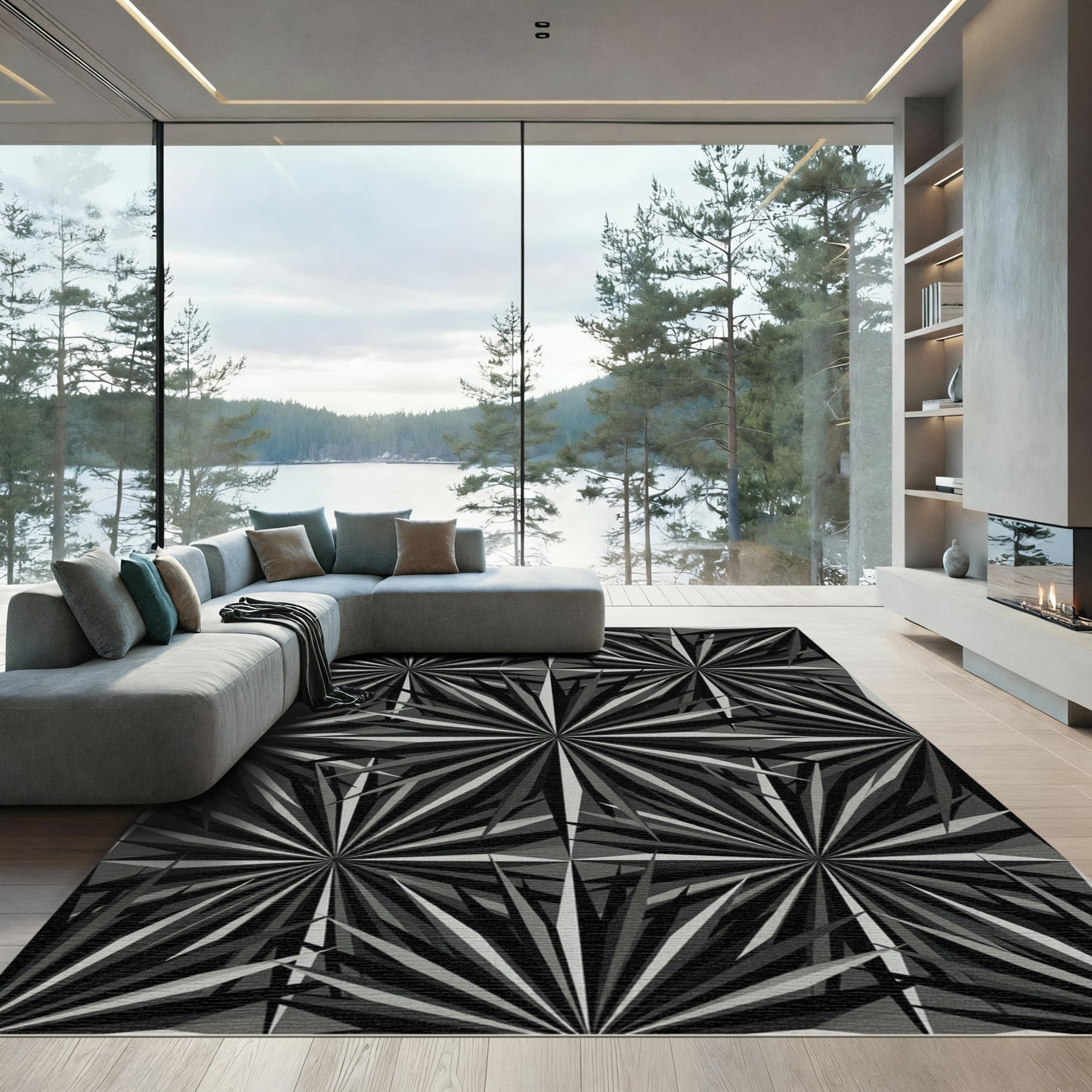 Monochromatic Jagged Starburst Pattern Rug