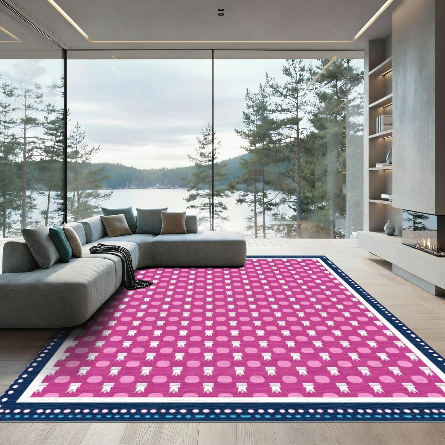 Charming Pink Ribbon and Dot Rug