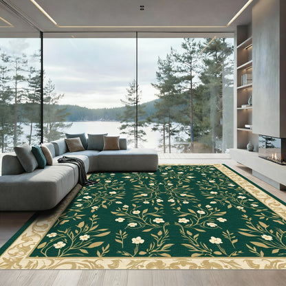 Elegant Cream Blossom Vine Border Rug