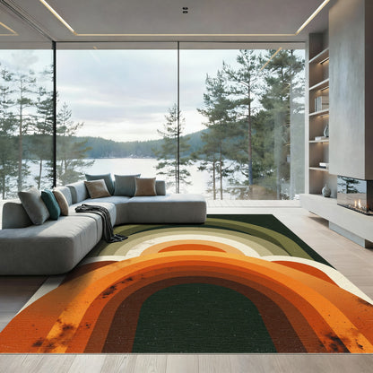 Retro Earthy Orange Green Arch Composition Rug