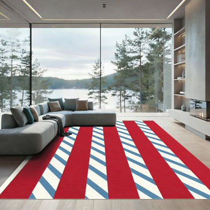 Bold Red Blue White Stripe Rug