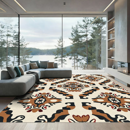 Terracotta Red Black Medallion Lattice Rug