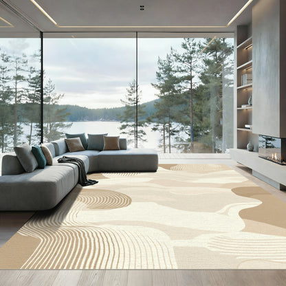 Beige Abstract Wavy Landscape Rug