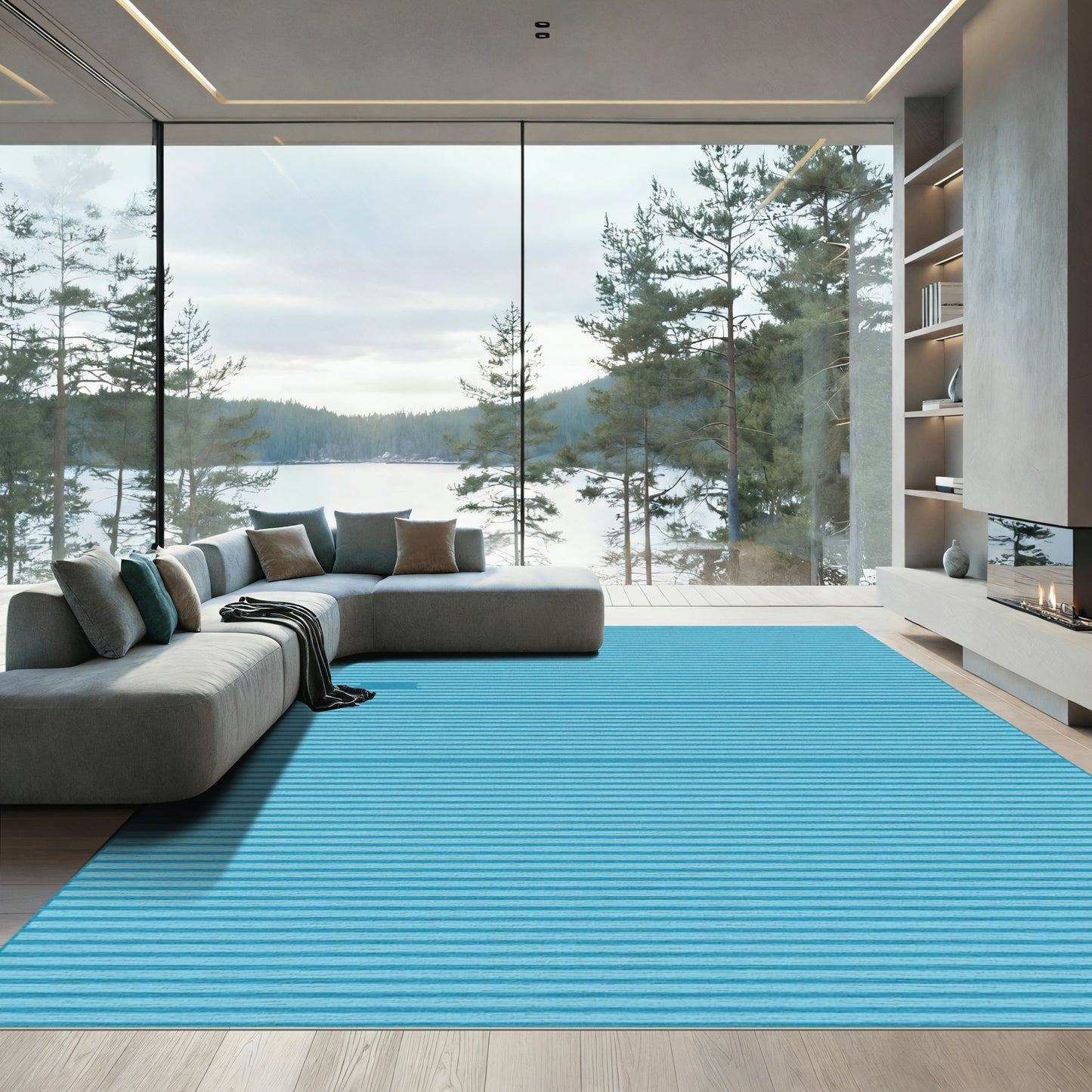 Aqua Blue Horizontal Stripe Rug