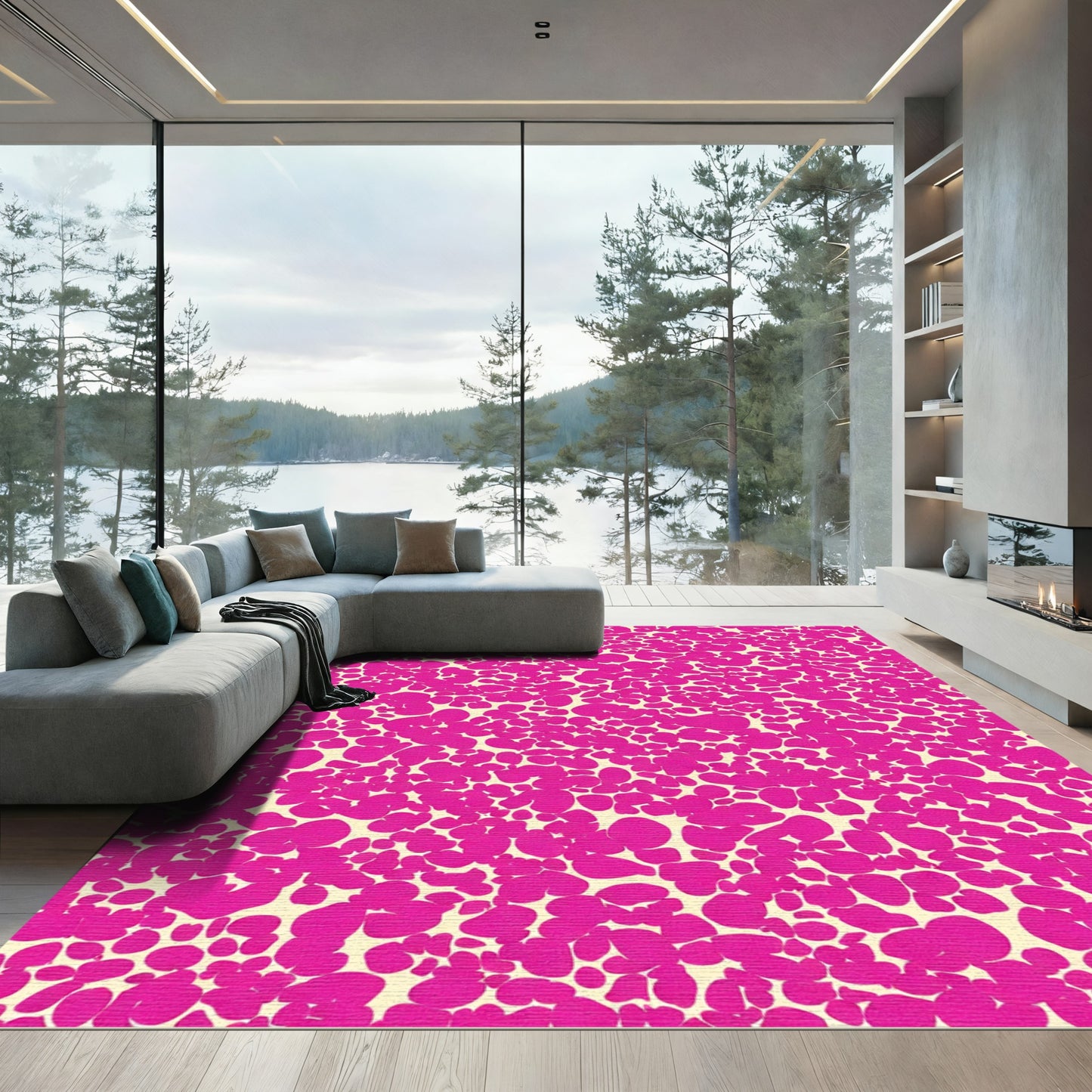 Vibrant Pink Organic Pebble Cluster Rug