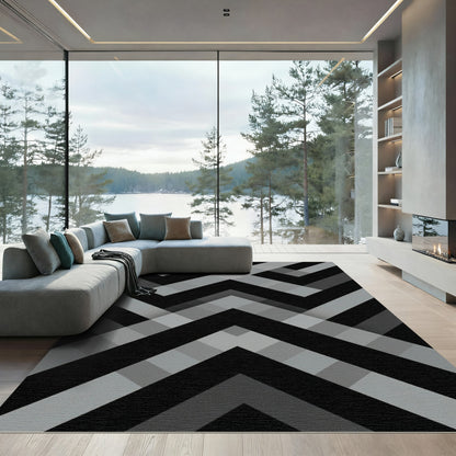 Monochromatic Gray Geometric Chevron Rug