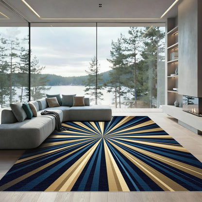 Radiant Gold and Navy Sunburst Rug