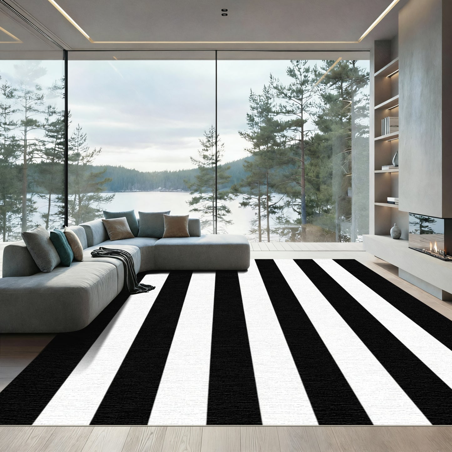 Strong Monochrome Linear Weave Rug