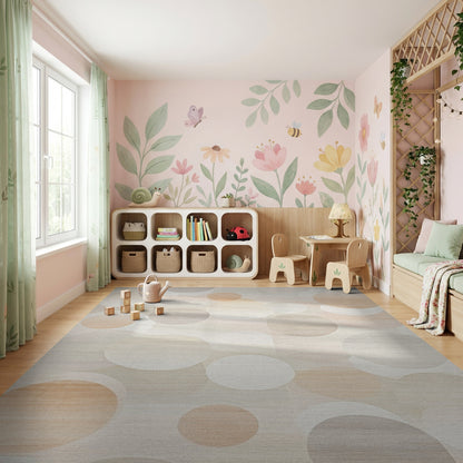 Modern Beige Gray Overlapping Circles Rug