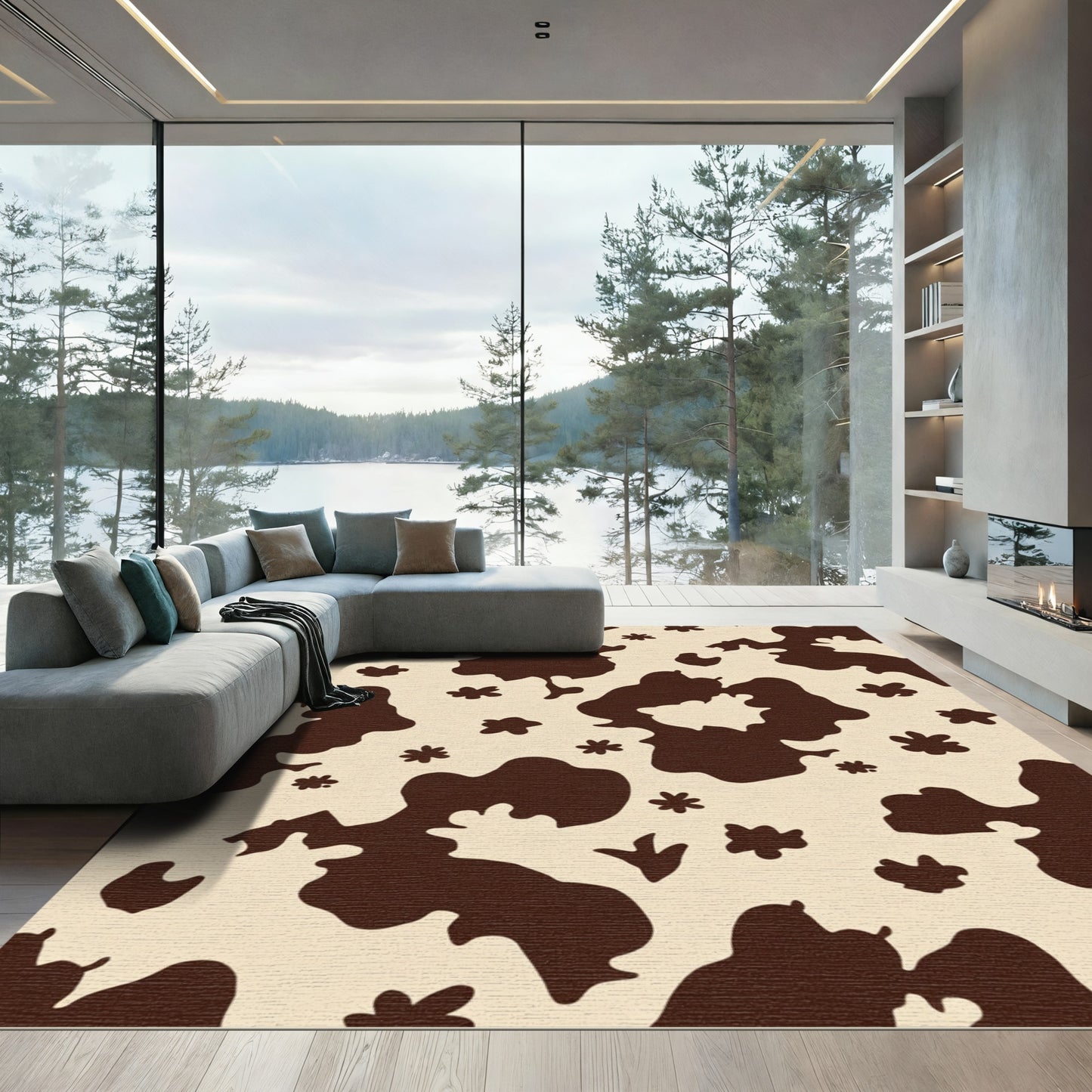 Brown Cream Spotted Organic Shape Rug