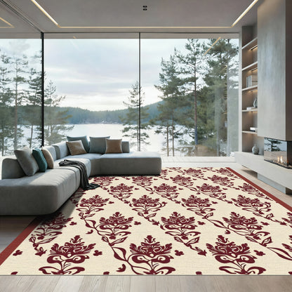 Crimson Floral Damask Arrangement Rug