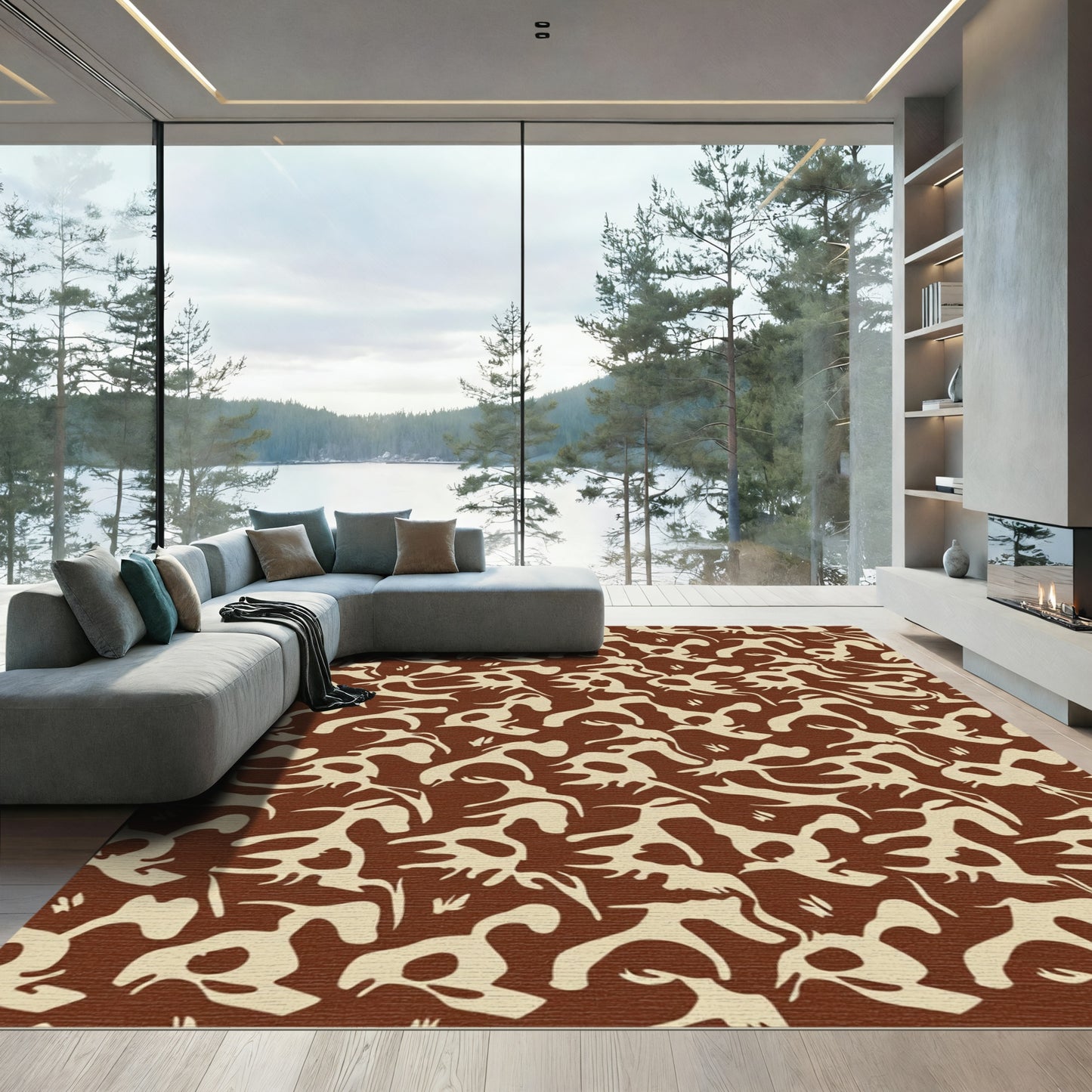 Brown Cream Organic Abstract Flow Rug