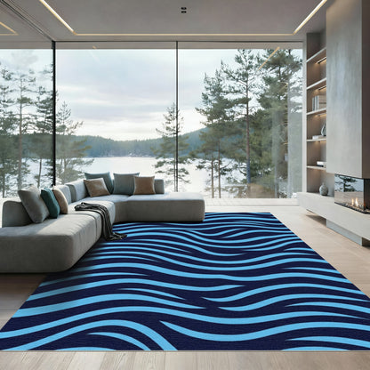Deep Blue Wavy Stripes Rug