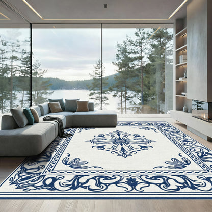 Majestic Blue Scrollwork Corner Rug