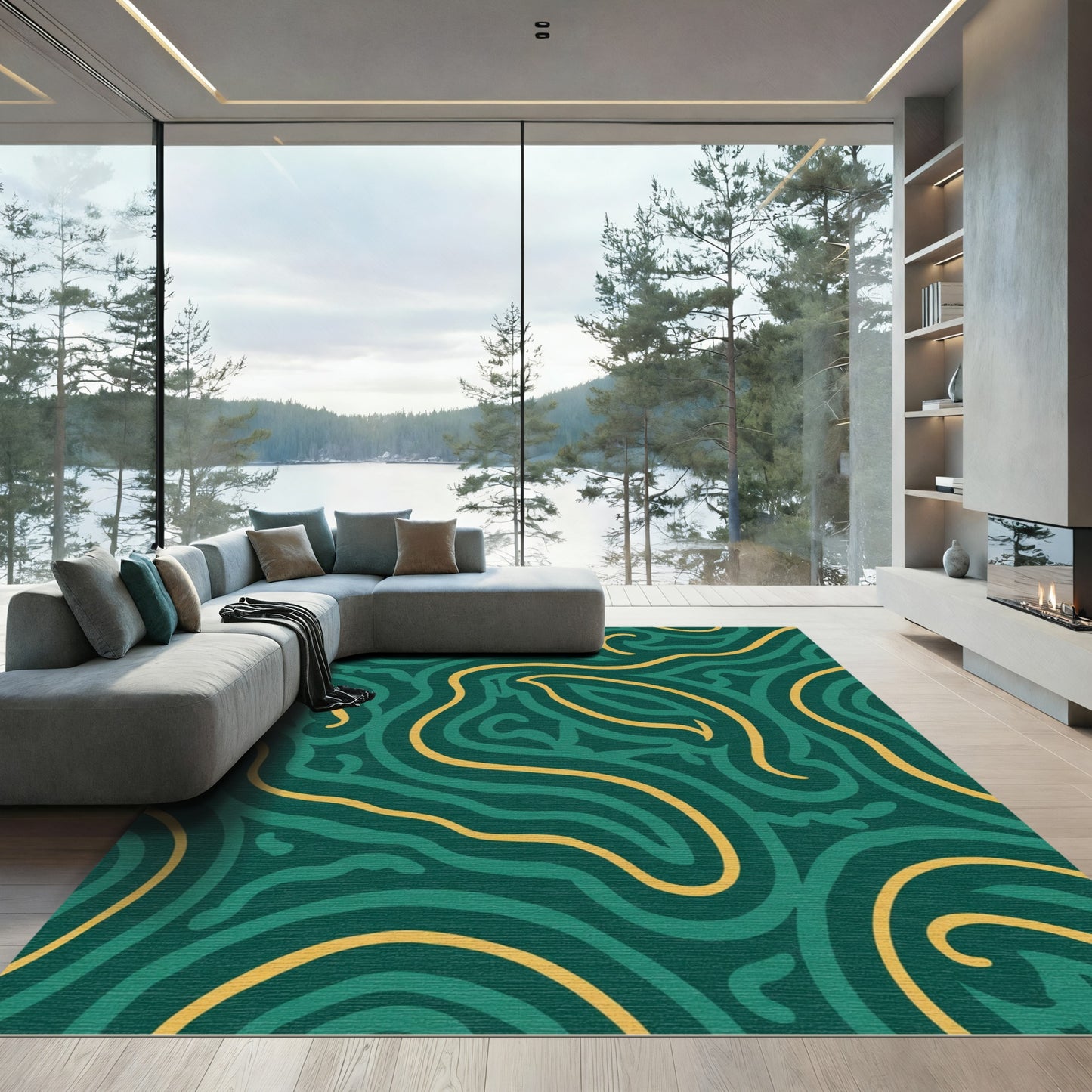 Emerald Teal Gold Swirl Rug