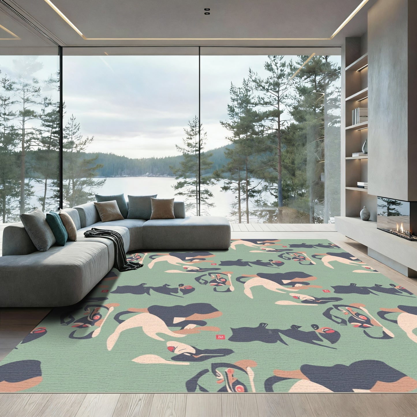 Abstract Figures Minimalist Sage Accents Rug