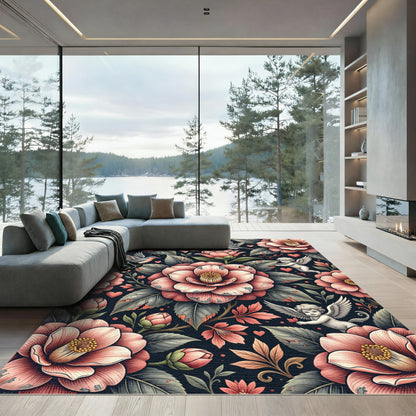 Romantic Floral Blush Cherub Dark Wallpaper Rug