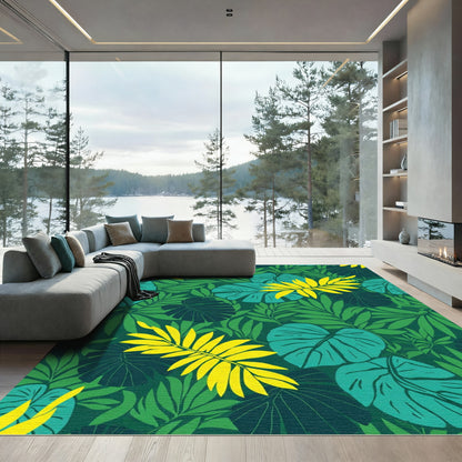 Vibrant Tropical Emerald Leafy Canopy Rug
