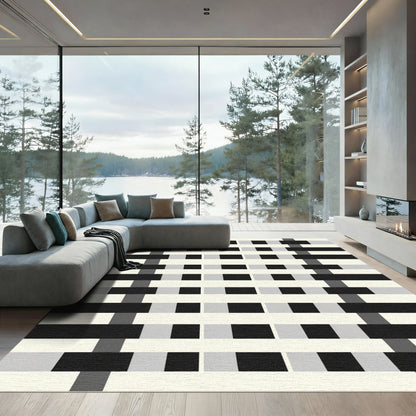 Modern Black Gray Stripe Weave Rug