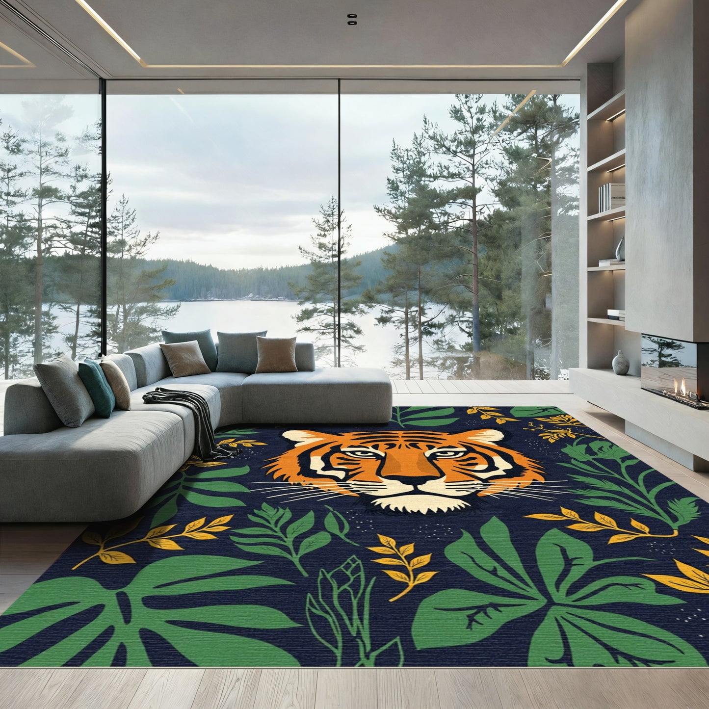 Vibrant Tiger Jungle Floral Medley Rug