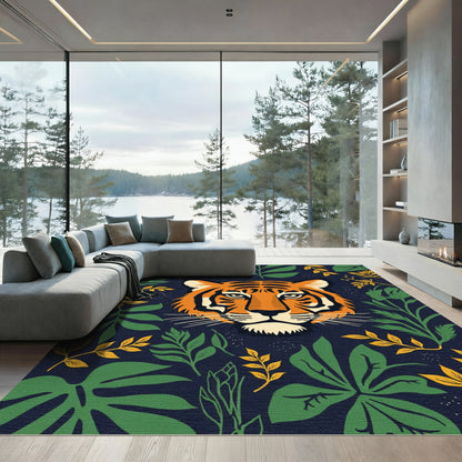 Vibrant Tiger Jungle Floral Medley Rug