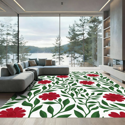 Crimson Floral Scroll Branches Rug