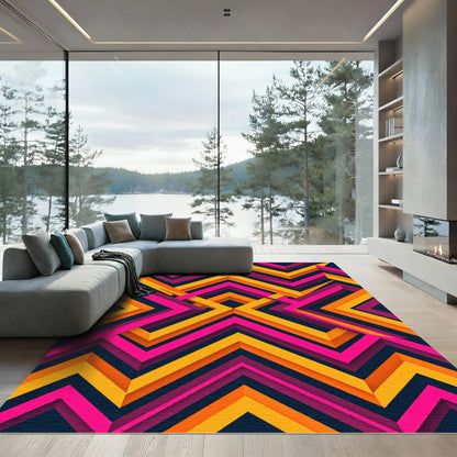 Vibrant Neon Geometric Chevron Abstract Rug