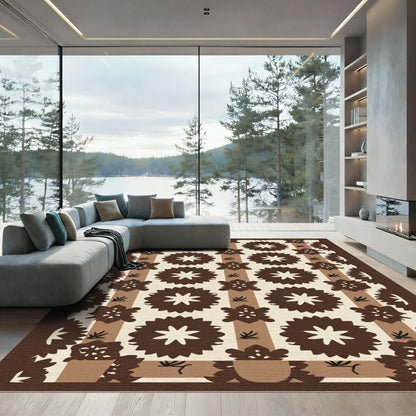 Brown Starburst Floral Stripes Rug