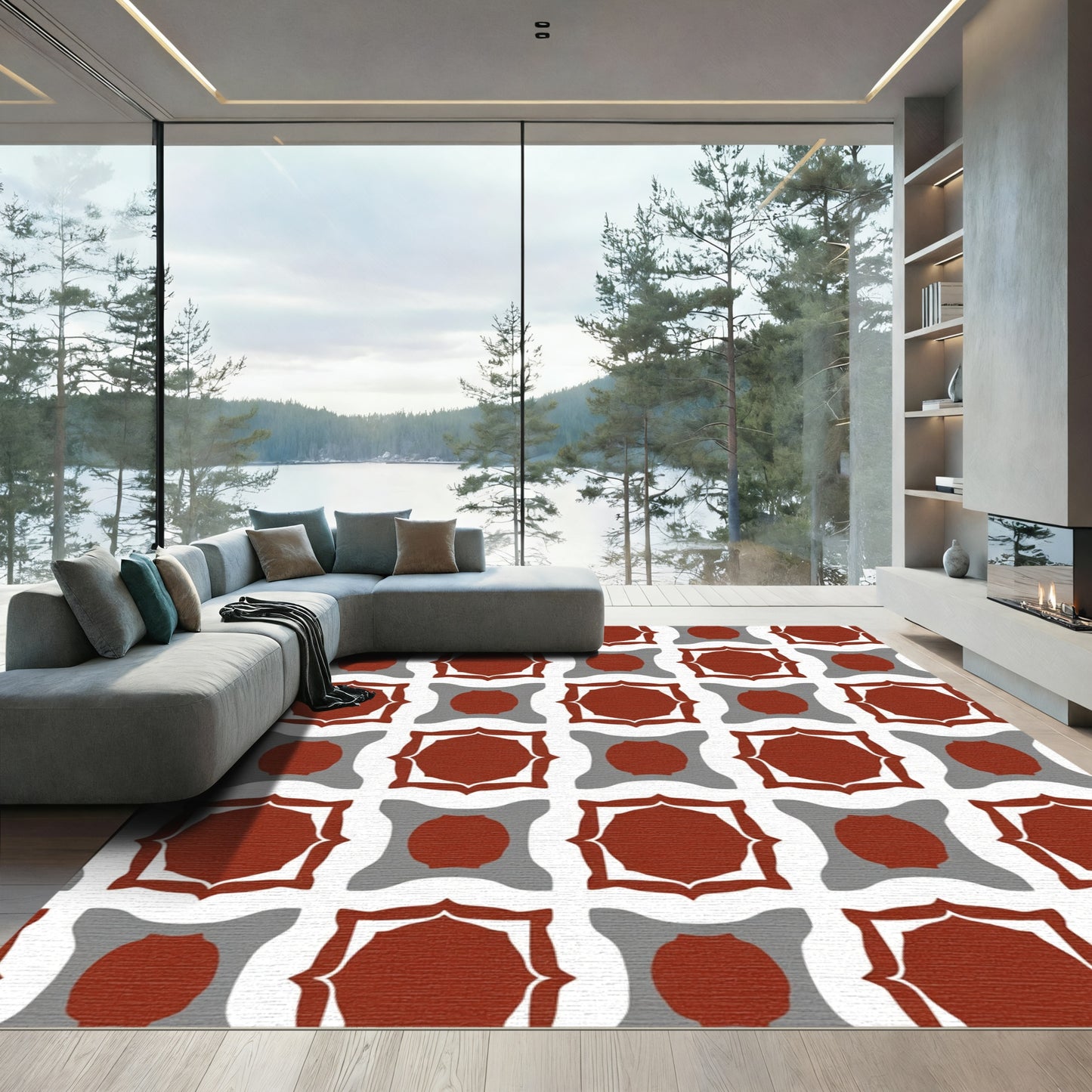 Terra Cotta Gray Geometric Arabesque Rug