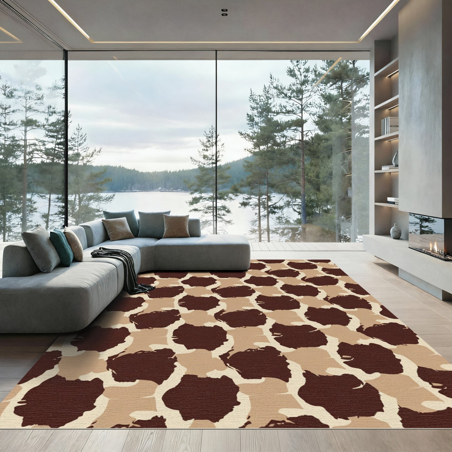 Earthy Brown Camo Hexagon Rug