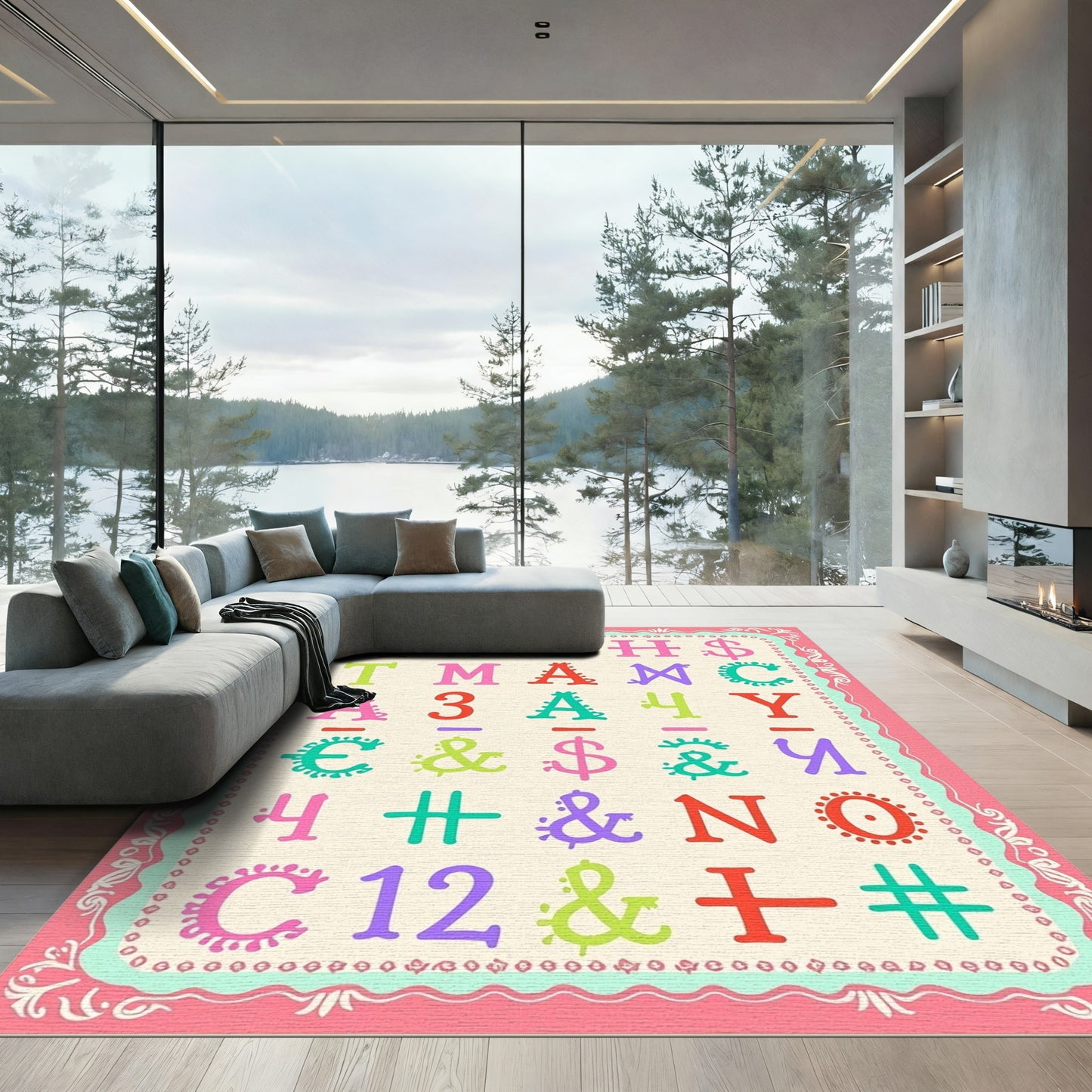 Playful Alphabet Symbols And Numbers Rug