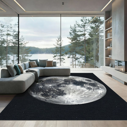 Shimmering Celestial Full Moon Lunar Crater Rug