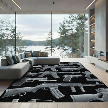 Industrial Monochrome Tactical Firearm Composition Rug
