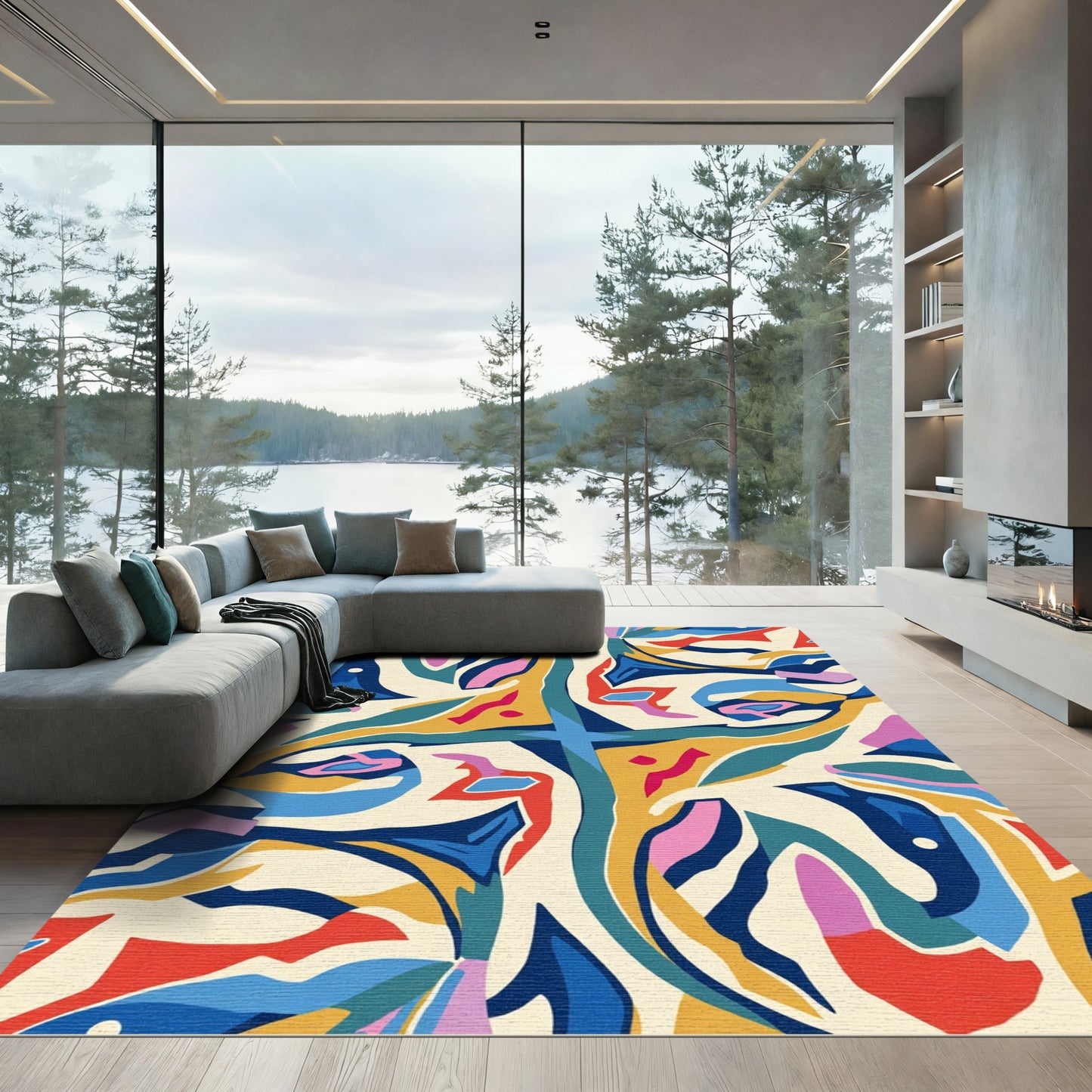 Vibrant Abstract Collage Multi Color Rug
