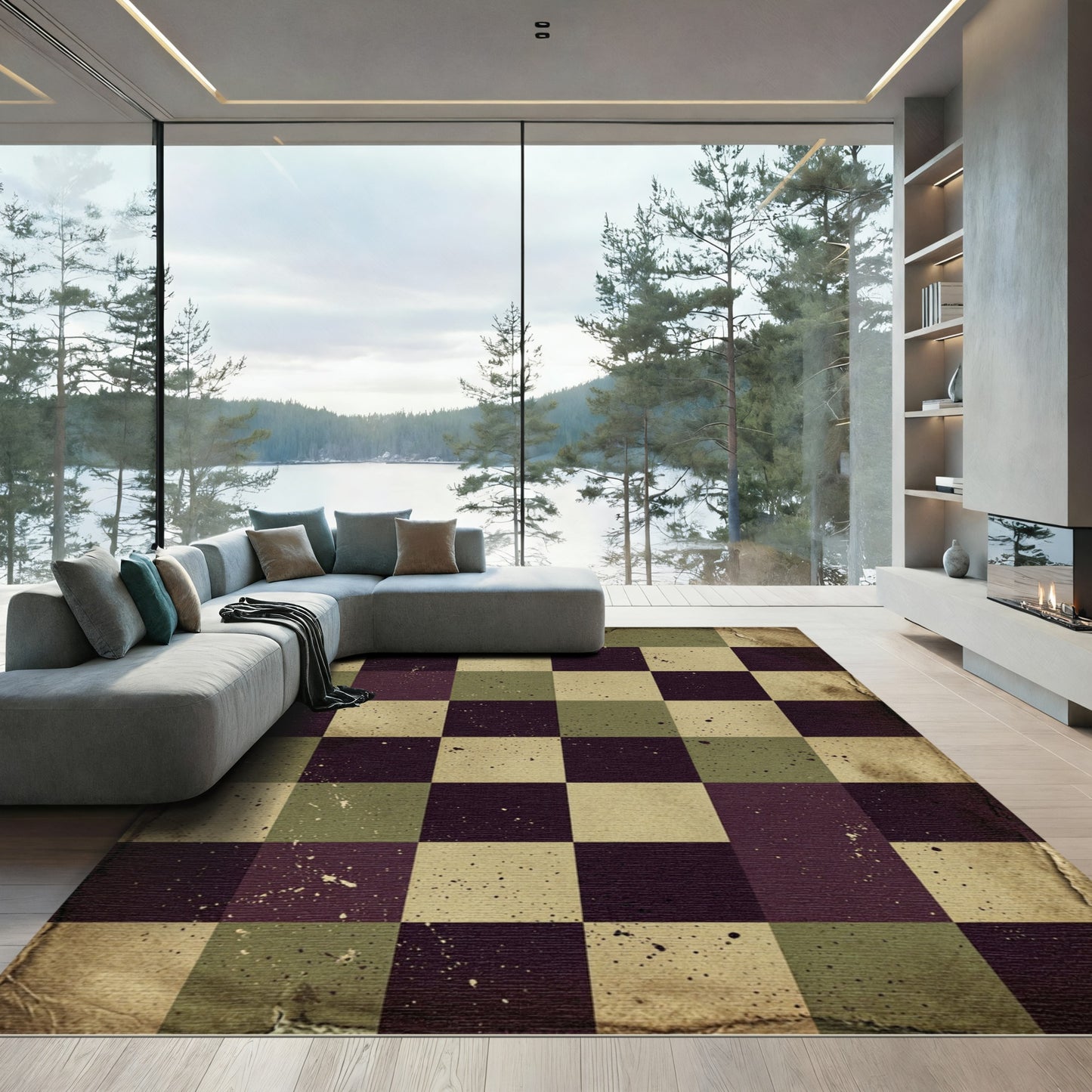 Vintage Checkerboard Plum Sage Rug