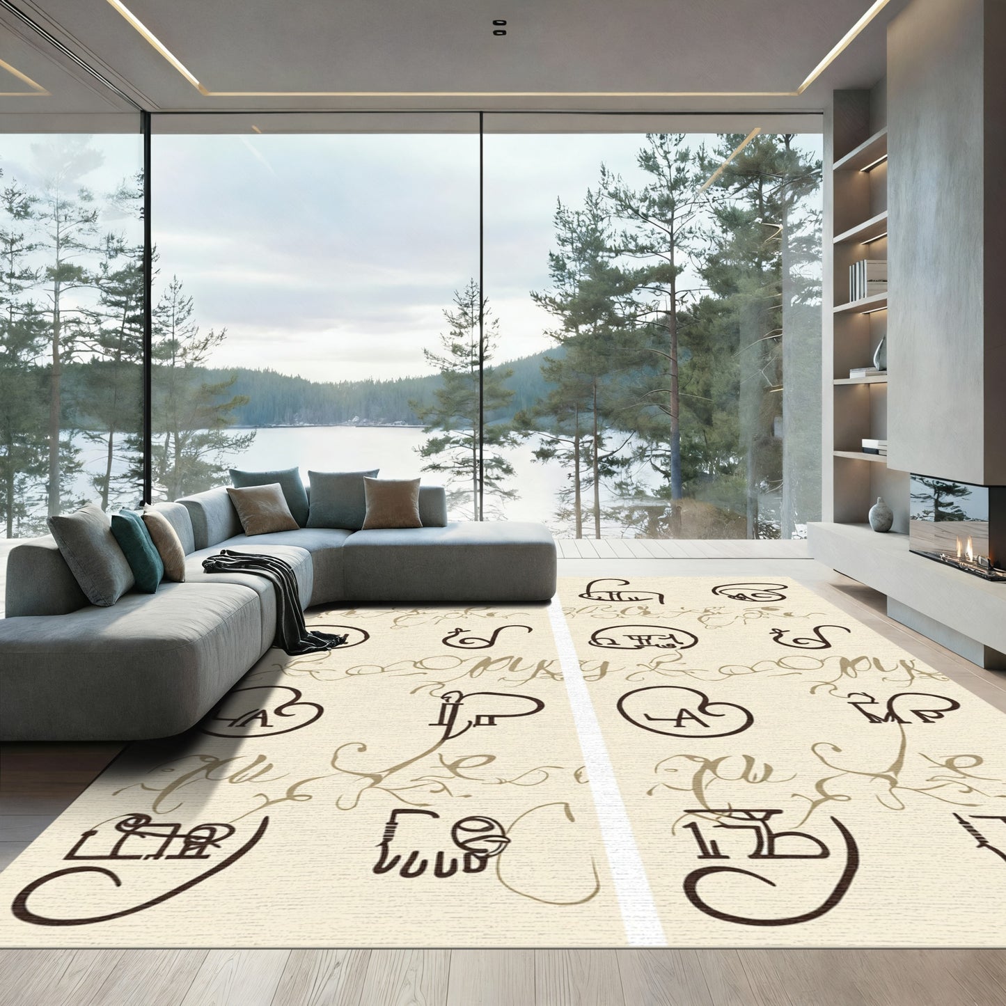Minimalist Calligraphic Script Elements Rug