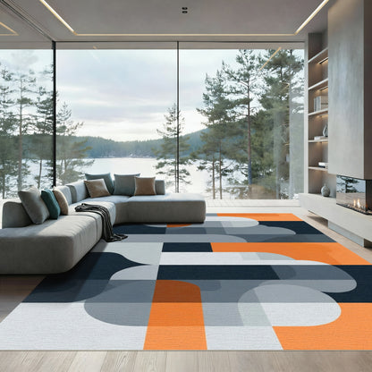 Modern Orange Gray Abstract Geometric Rug