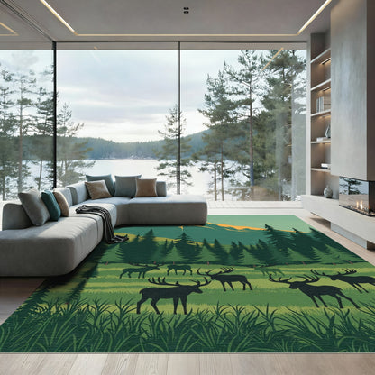 Forest Stag Herd Mountain Vista Rug