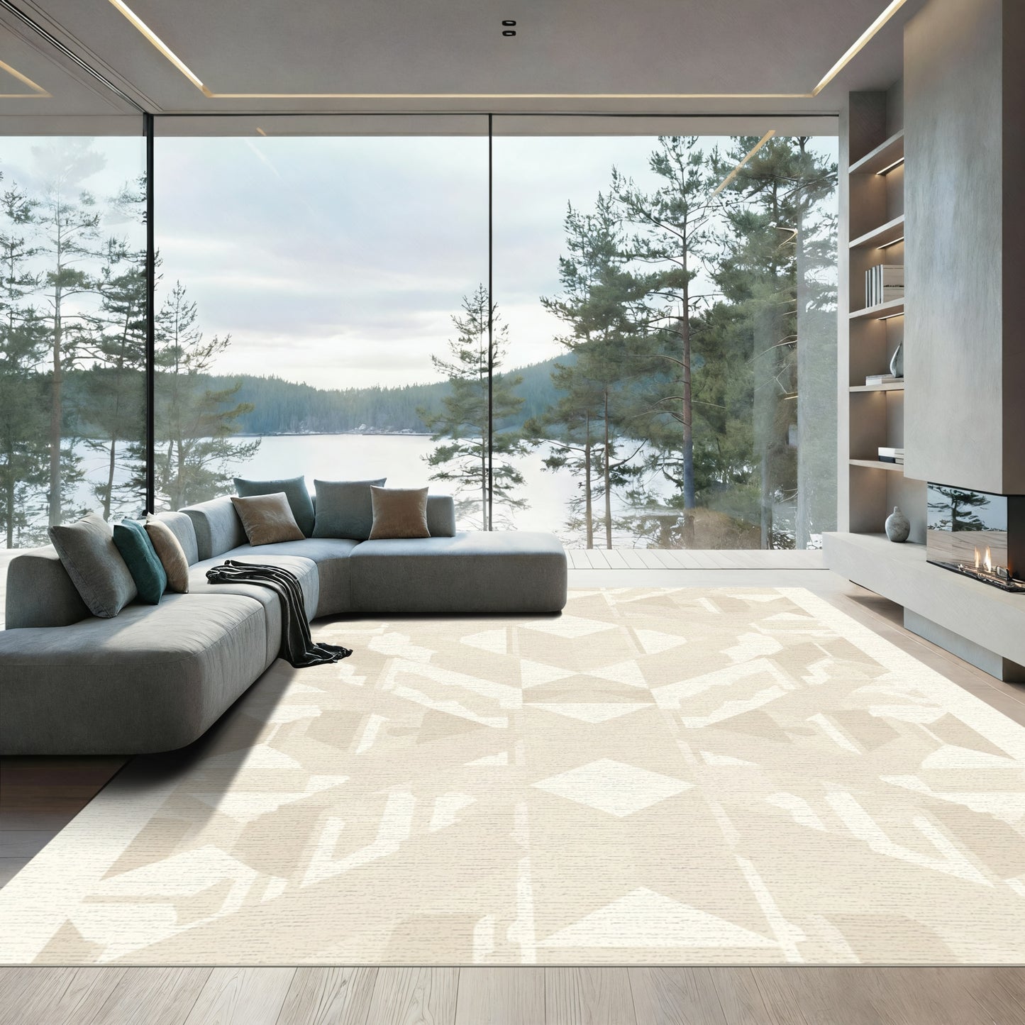 Cream Geometric Abstract Arrangement Rug