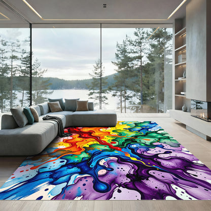 Vibrant Rainbow Abstract Fluid Liquid Art Rug