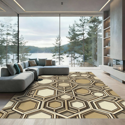 Beige Geometric Hexagon Earth Tone Lattice Rug