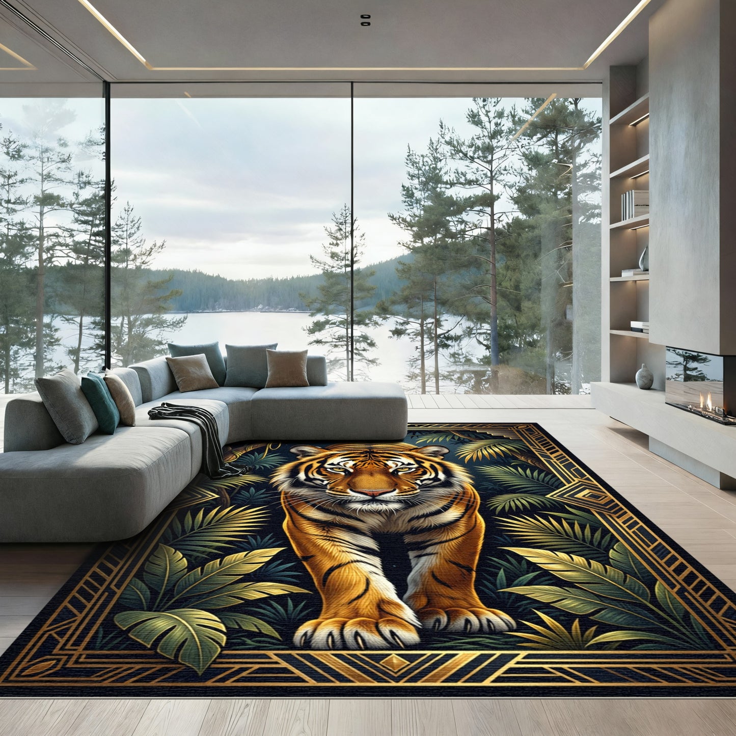 Golden Tiger Jungle Art Deco Rug