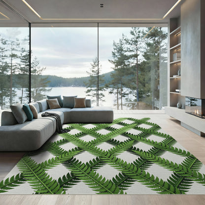 Lush Emerald Fern Leaf Lattice Rug