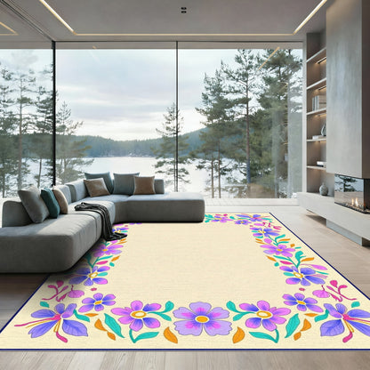 Vibrant Purple Floral Border Design Rug