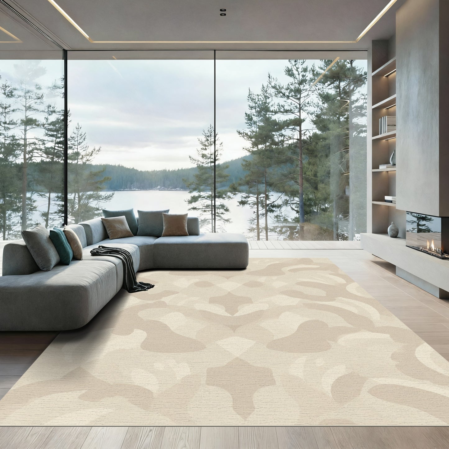 Serene Beige Abstract Symmetry Rug
