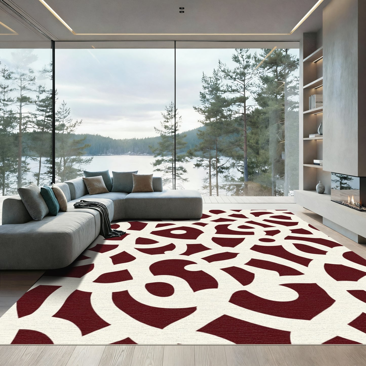Crimson Interlocking Swirls Rug