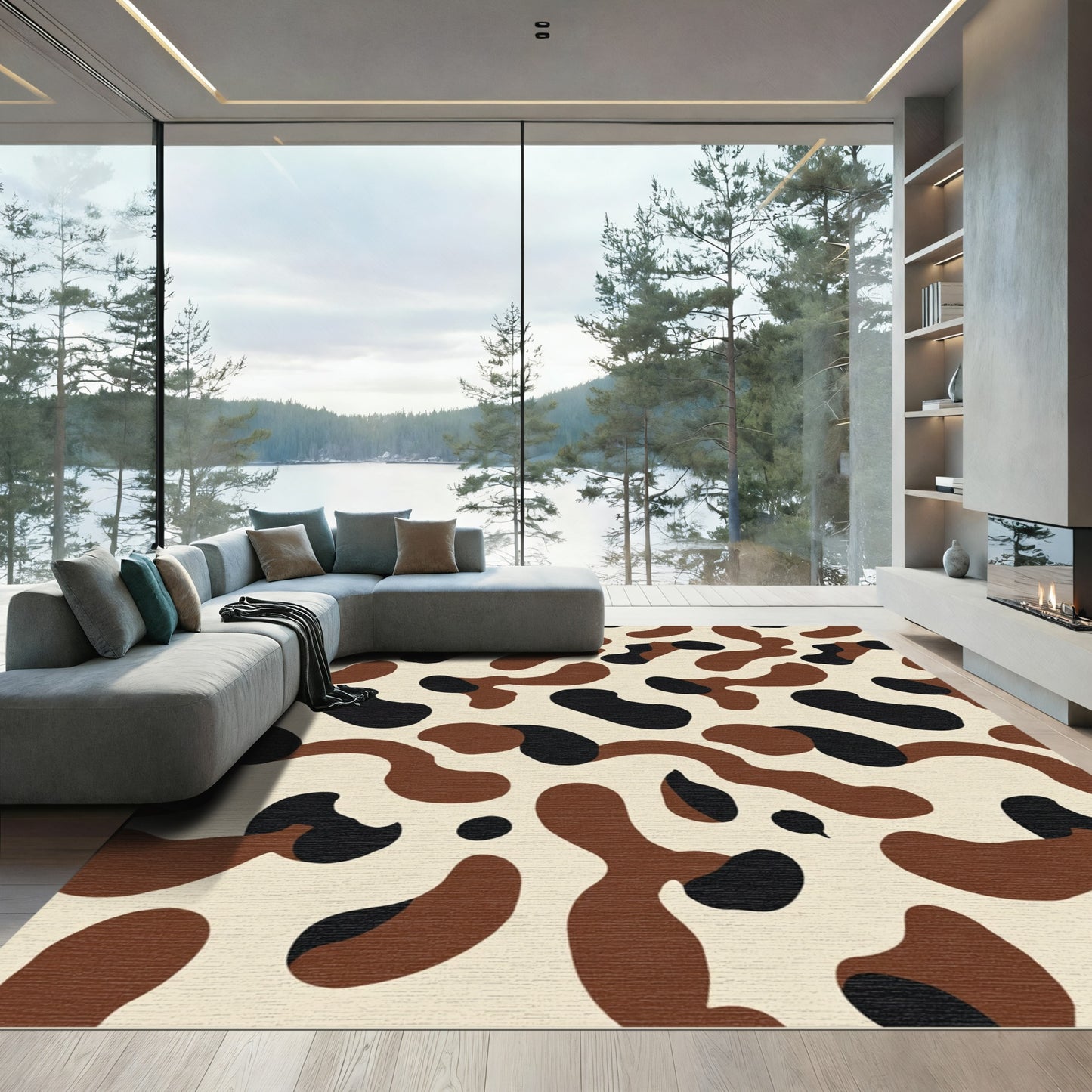 Earthy Brown Black Organic Shapes Rug