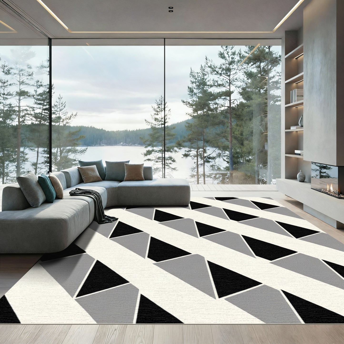 Modern Gray Black Abstract Geometric Rug