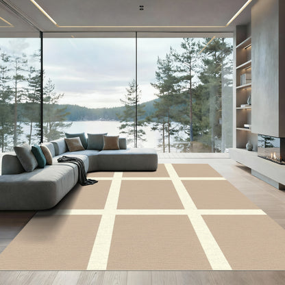 Neutral Tan Grid Squares Rug
