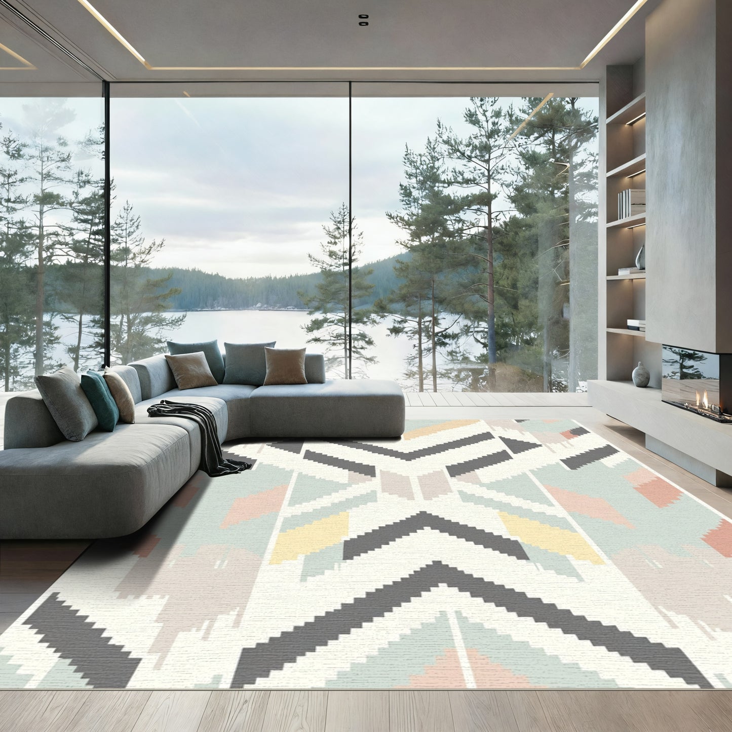 Pale Chevron Geometric Tribal Rug